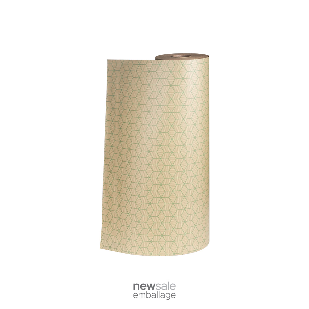 Gavepapir, kraft med grøn mønster - B: 55 cm. L: 150 m.
